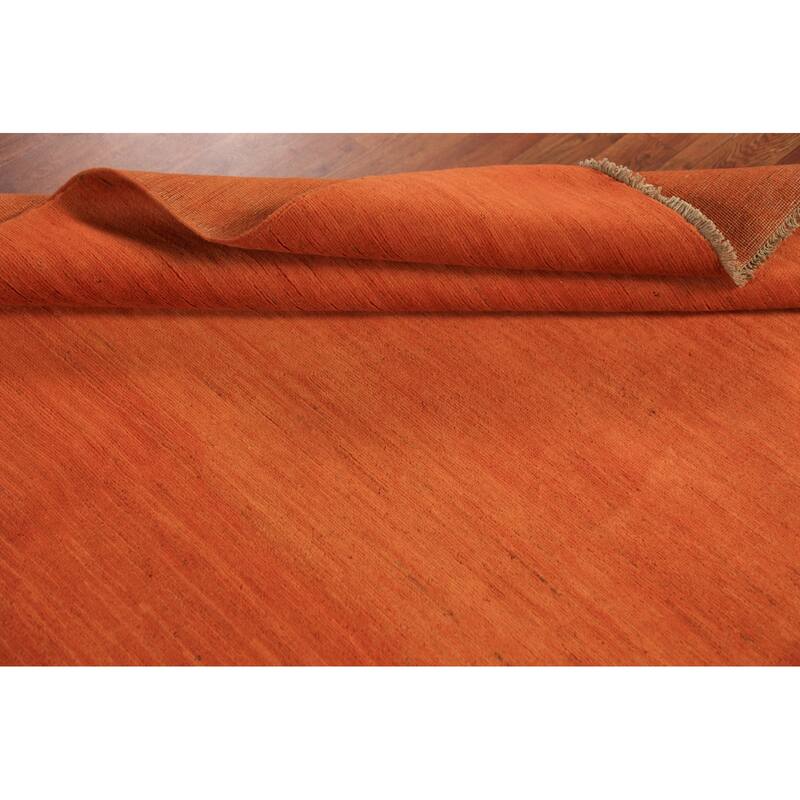 Orange Gabbeh Modern Area Rug Hand-Knotted Stripe Wool Carpet - 4'11" x 6'8"