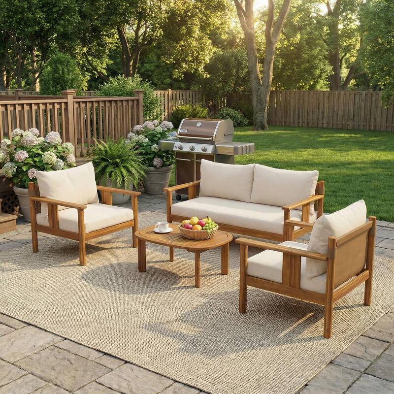 Christopher Knight Home - Acacia Wood Outdoor Patio Conversation Set