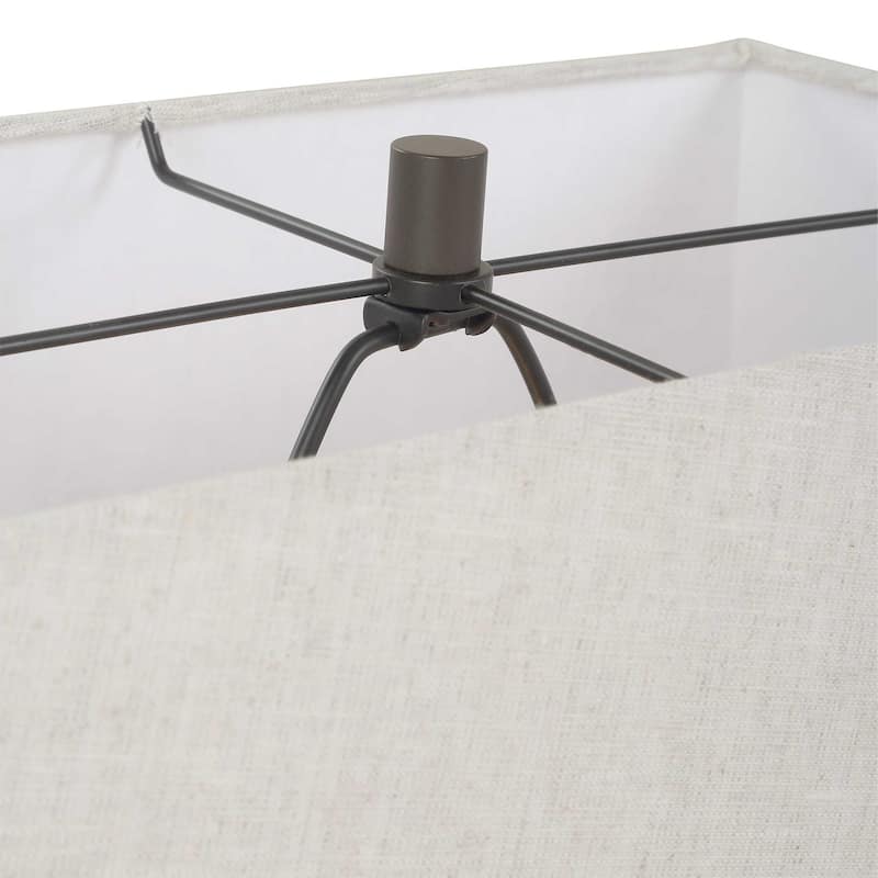 Horse Sculpture Table Lamp, Beige Linen Shade, 29 Inch Black Iron