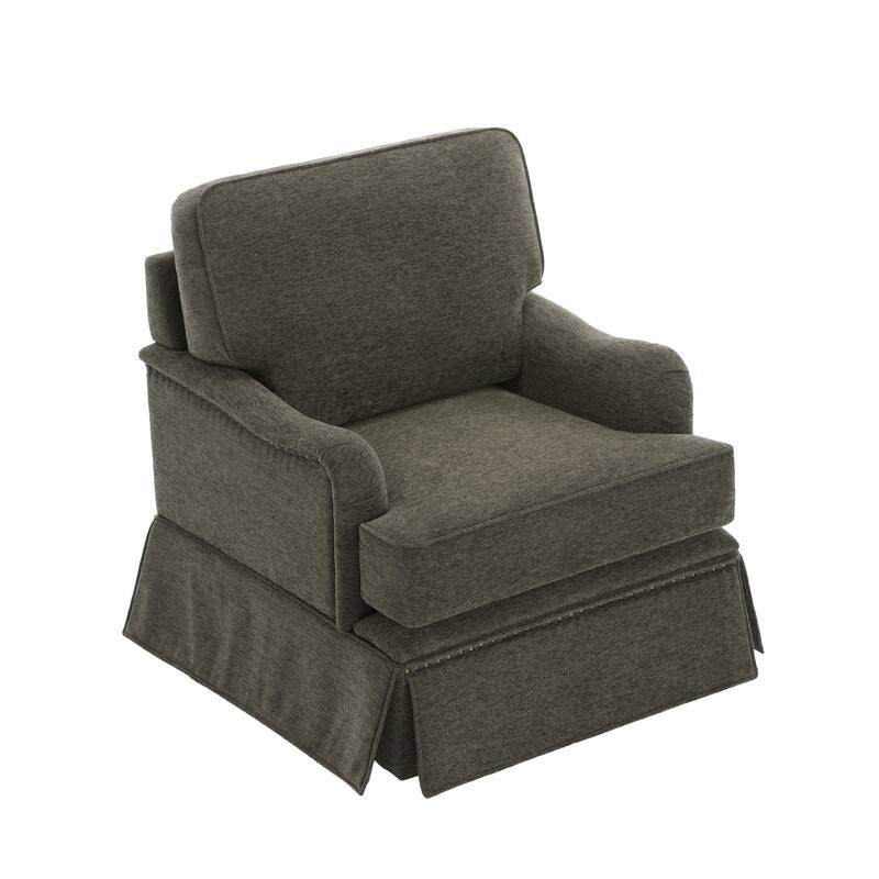 Chenille Swivel Accent Chair Storage Ottoman Set with Nailhead Trim Skirt