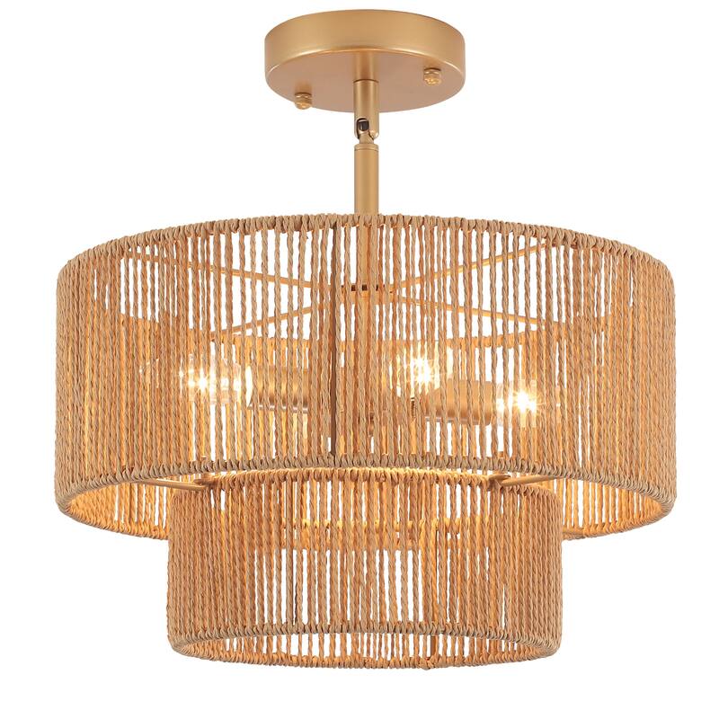 Starsky 4-Light 2-Tier Rattan Semi Flush Mount Ceiling Light