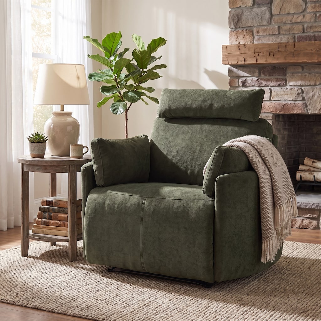Christopher Knight Home - Oversized Manual Recliner Chair with Adjustable Headrest Removable Arm Pillows and Iron Base