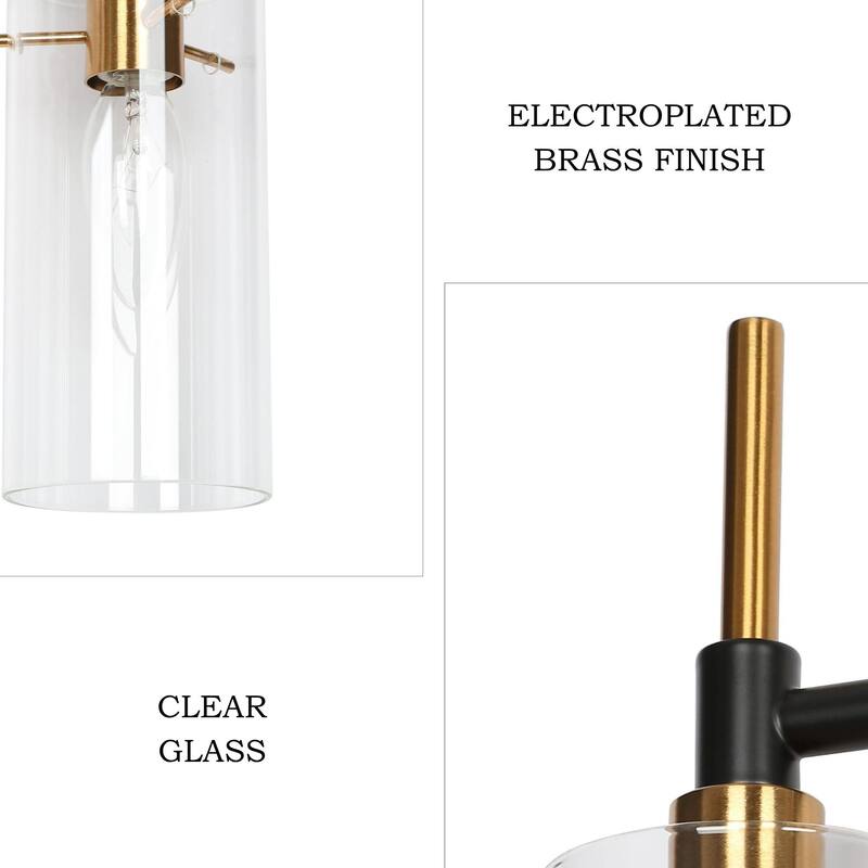 Modern Black Gold Bathroom Vanity Light Dimmable Wall Sconces with Cylinder Clear Glass