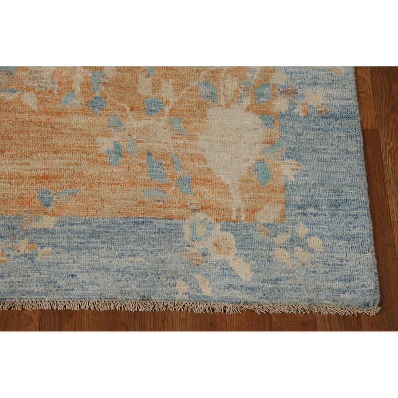 Vegetable Dye Orange Art Deco Turkish Rug Hand-Knotted Wool Carpet - 4'10"x 6'8"