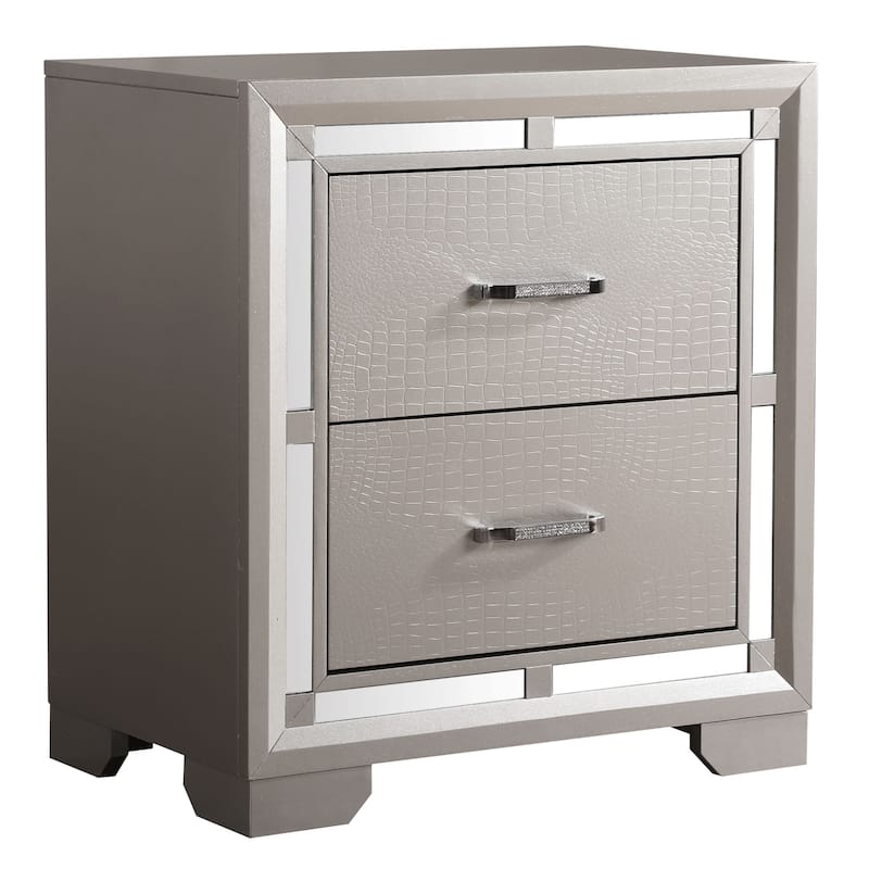 Alana Nightstand with Croc Finish, Silver Champagne