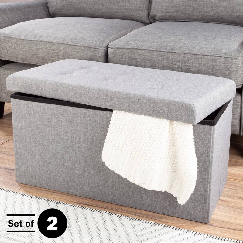 Lavish Home Set of Two 30-Inch Ottomans, Gray - Grey - Medium