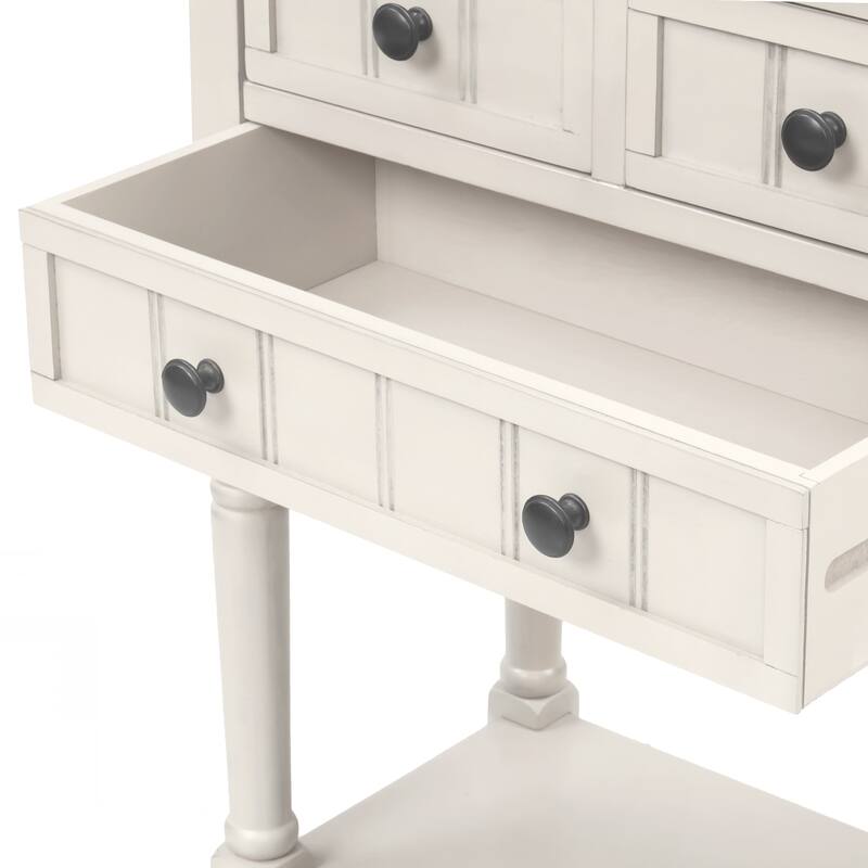 Narrow Console Table, Slim Sofa Table with Three Storage Drawers and Bottom Shelf