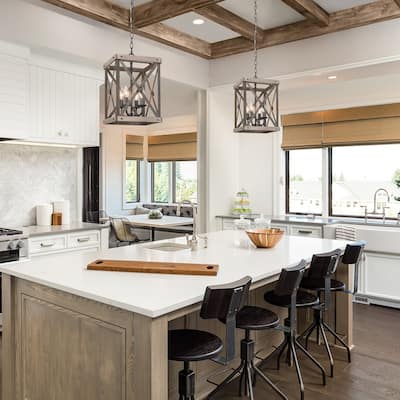 Farmhouse Rustic 4-light Wood Chandelier Lantern Island Pendant Lights - L11"*W11"*H16.5"