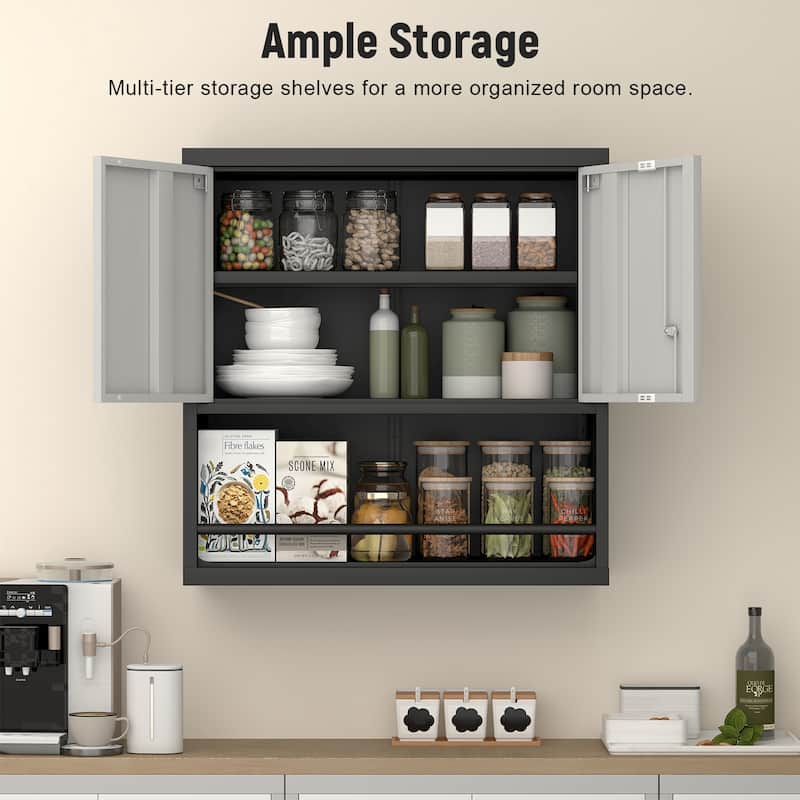 2 Doors Metal Storage Cabinet Kitchen Pantry Cabinet With Adjustable Shelves Tall Steel Cabinet Locker