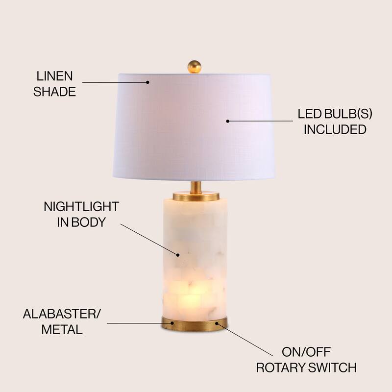 Versailles 25.5" Alabaster LED Table Lamp, White/Gold Leaf by JONATHAN Y