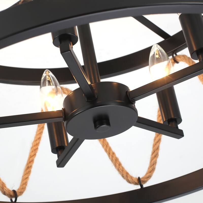 19.68 in. 5-Light Metal Hemp Rope Candlestick Semi-Flush Mount Light Ceiling Light for Kitchen Island