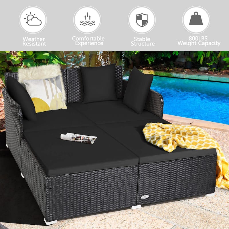 Costway Outdoor Patio Rattan Daybed Pillows Cushioned Sofa Furniture - See details