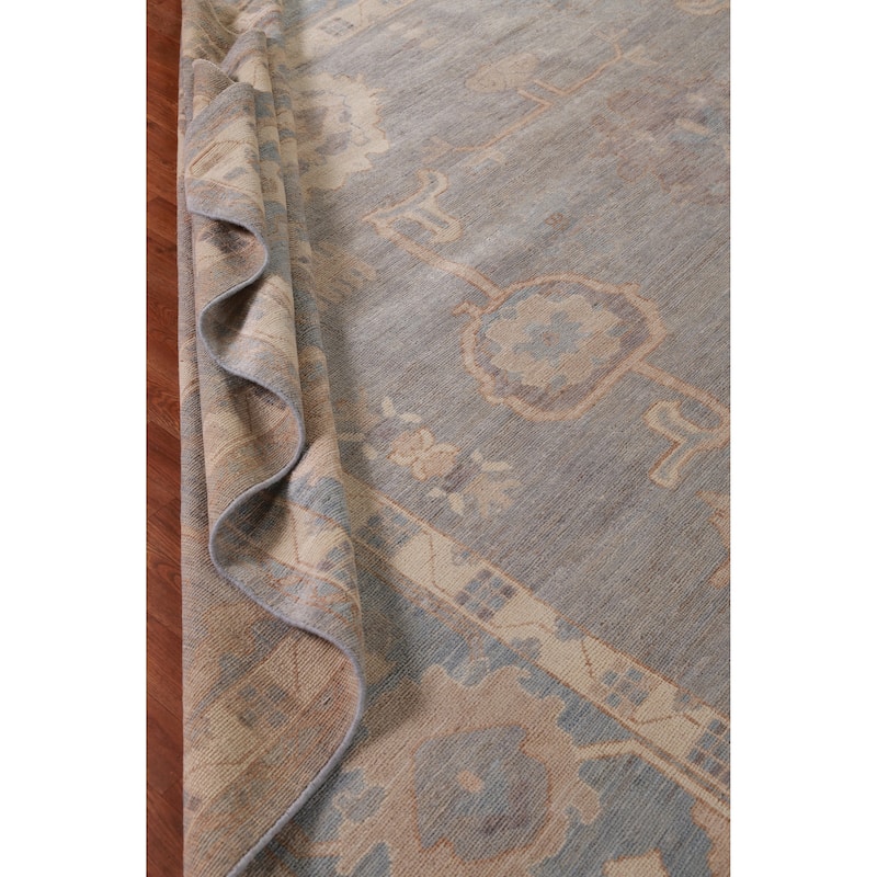Hand Knotted Oriental 100% Wool Carpet Transitional All-Over Greys & Charcoal Oushak Area Rug - 14' 5'' X 12' 0''