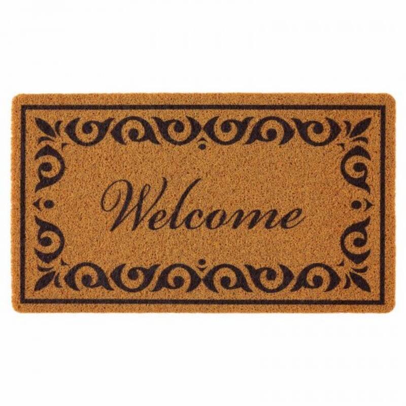 Brown Faux Coir Fibers Welcome Doormat with Non-Slip Backing for Indoor or Outdoor Mat - 29.5” x 17” x 0.4”
