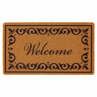Brown Faux Coir Fibers Welcome Doormat with Non-Slip Backing for Indoor or Outdoor Mat - 29.5” x 17” x 0.4”
