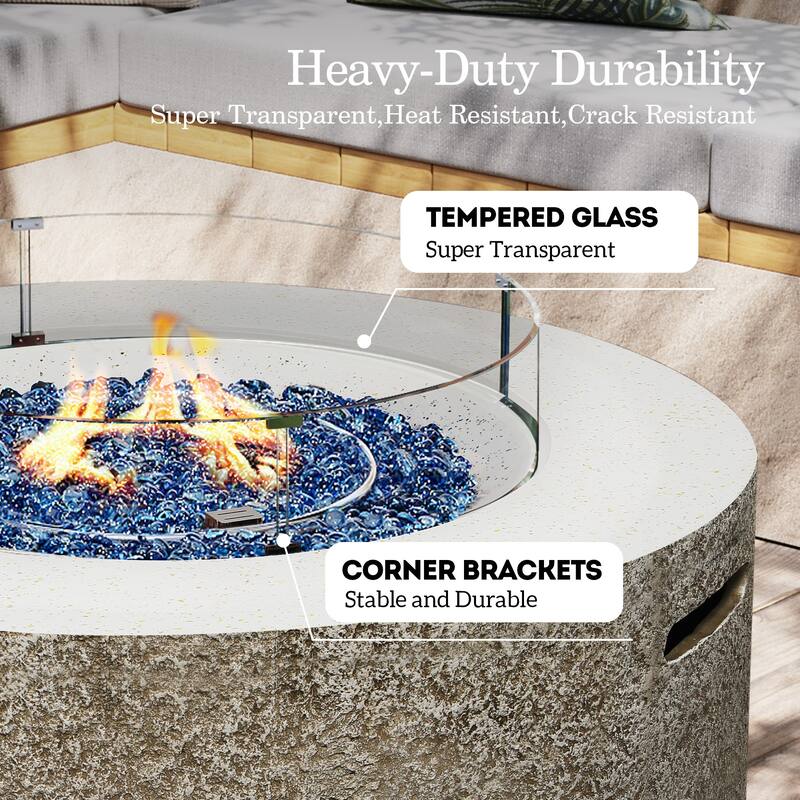 Patio Watcher 42in. Outdoor Round Magnesium Oxide Fire Pit Table with Gas Tank Cover and Wind Guard