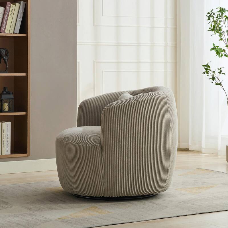 34.25" Wide Upholstered Corduroy 360° Swivel Barrel Soft Accent Chair with Pillow