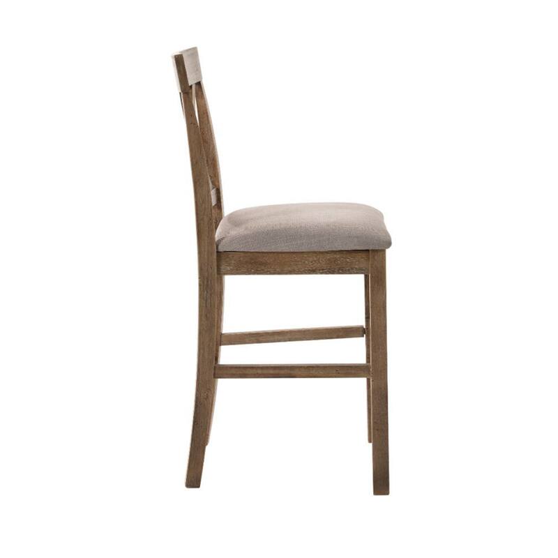Set of 2 Linen Upholstered Counter Height Chairs, Tan and Weathered Oak