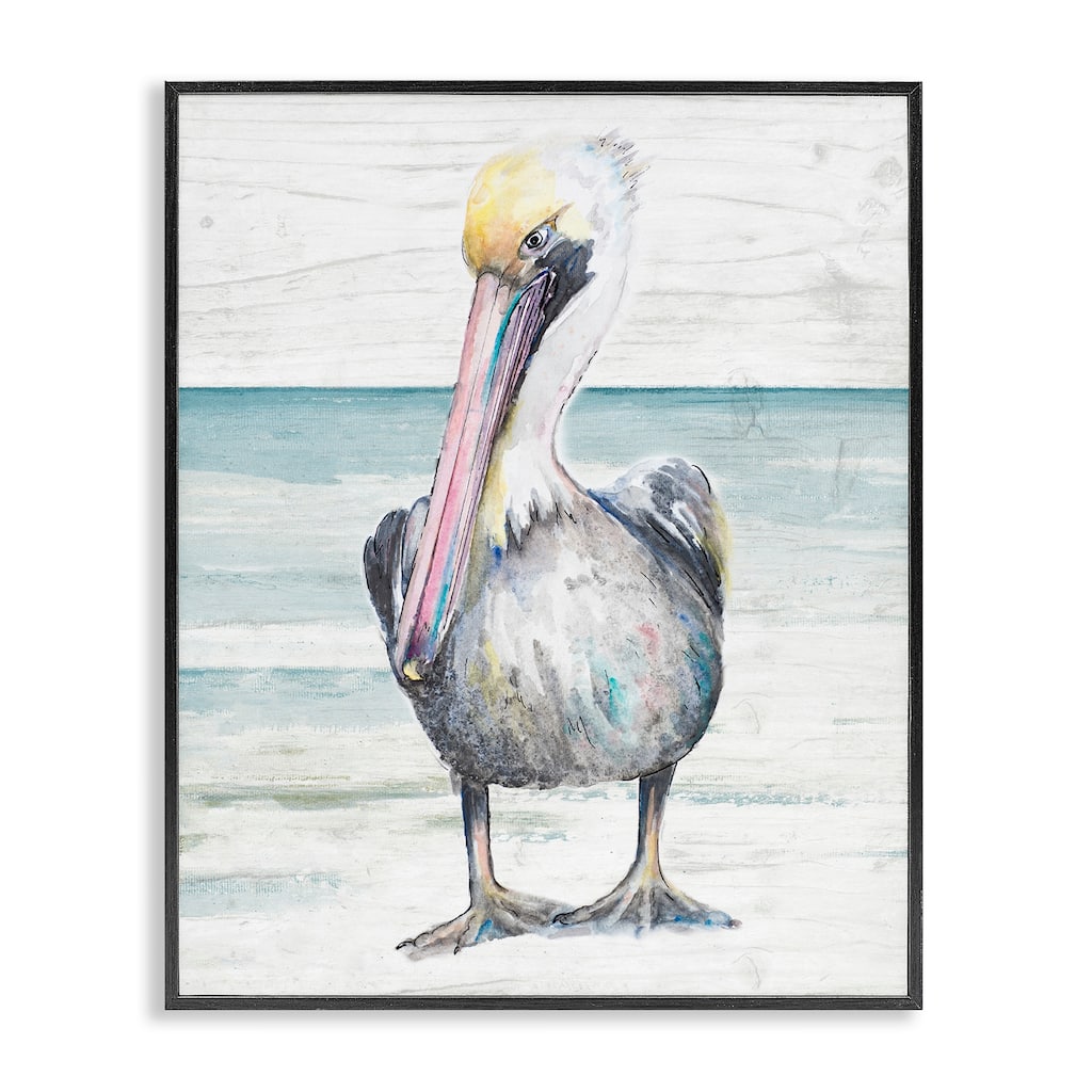 Stupell Pelican Bird Standing Beach Sand Grain Pattern Framed Wall Art, Design by Patricia Pinto