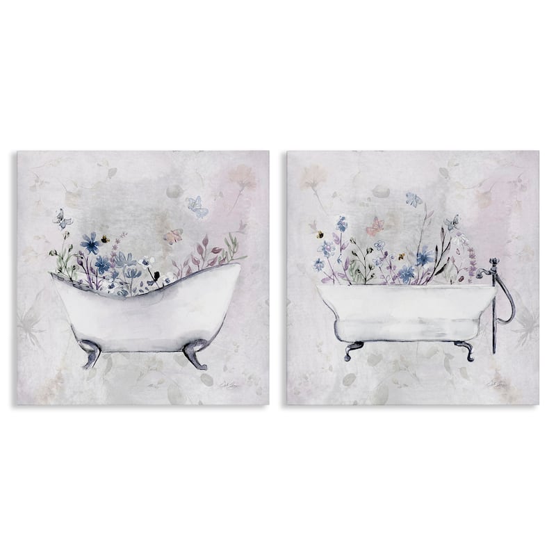 Stupell Antique Tubs with Botanics Canvas Wall Art Design By Stella Chang (Set of 2) - 24 x 24