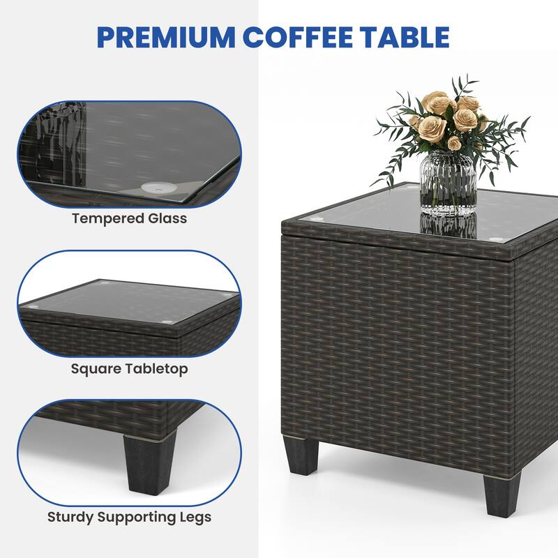 Gymax Set of 3 Wicker Rocking Set Patio w/ Tempered Glass Table & Soft