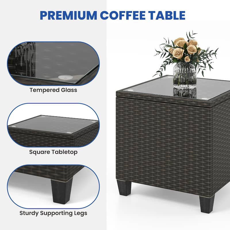 Gymax Set of 3 Wicker Rocking Set w/ Tempered Glass Table Patio