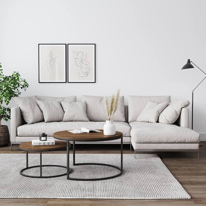 Nesting Coffee Tables, Round Nesting Tables Set of 2, End Tables for Living Room, Circle Coffee Tables, Side Tables