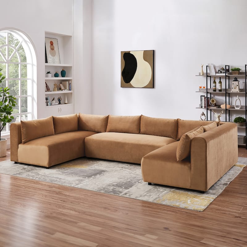 Alabama Mid-Century Modern Modular Sectional Sofa - Cognac Velvet