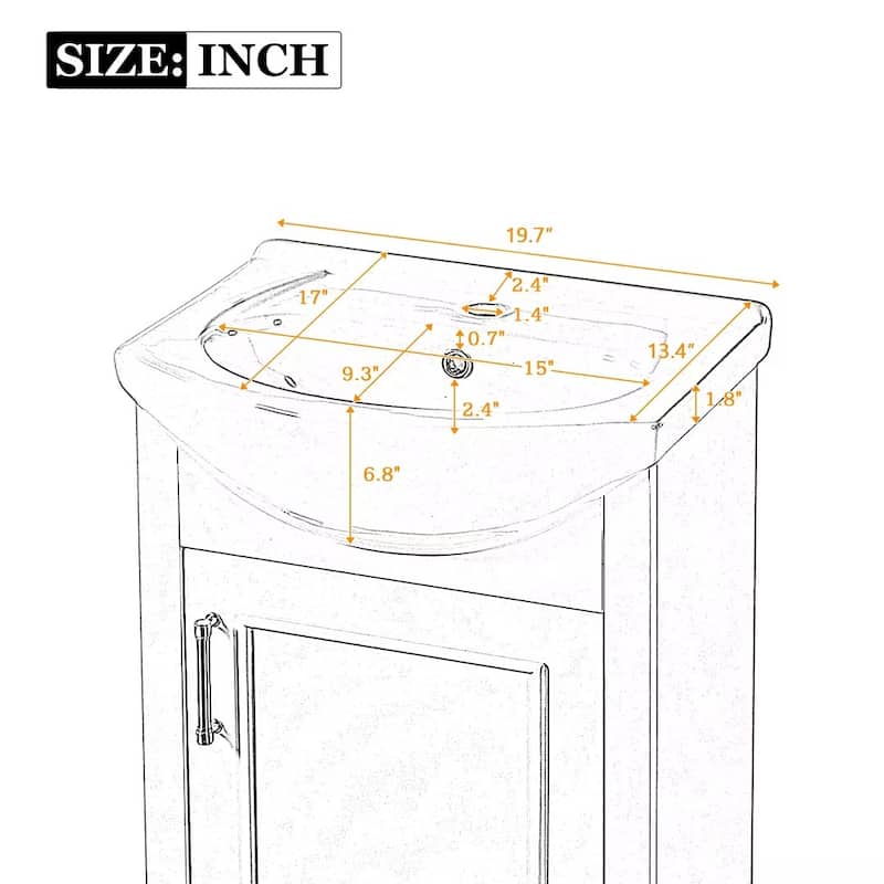 20" Bathroom Vanity with Bulged Ceramic Sink, French Style Freestanding Single Vanity with Soft-Close Door
