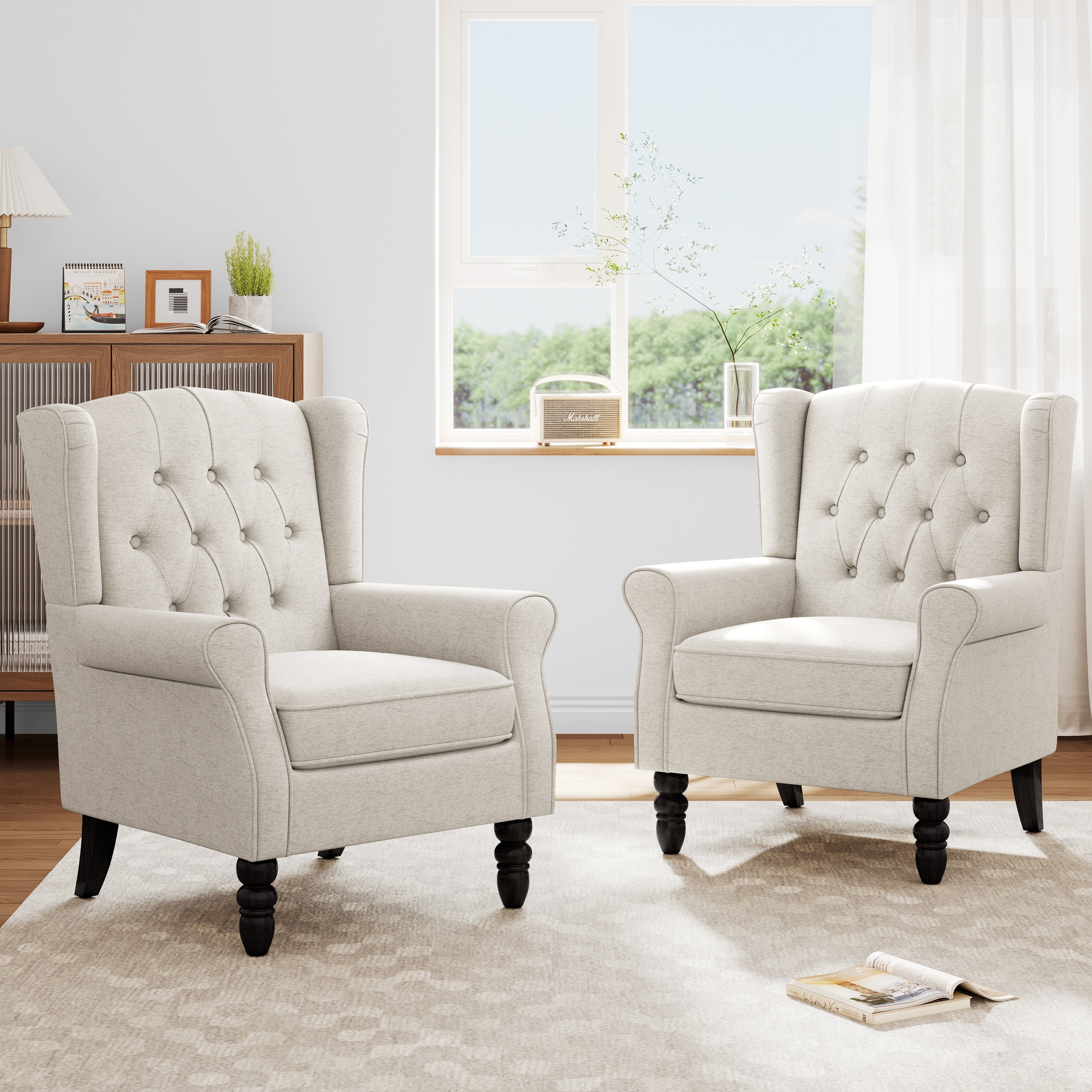 Modern Button Tufted Armchair Wingback Accent Chairs Set of 2