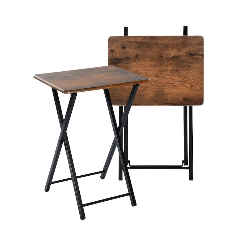 HomyLin Wood Folding TV Trays with Metal Frame, 2PC, Rustic Brown