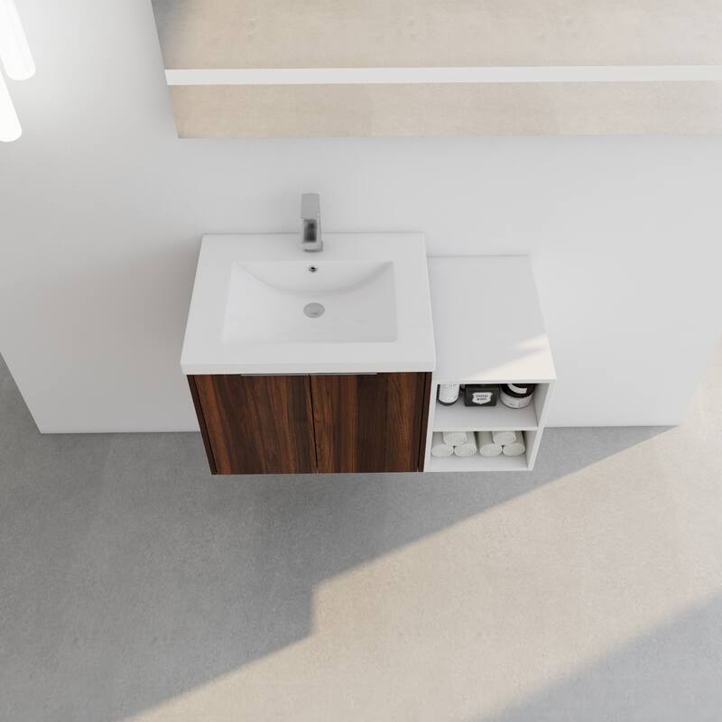 36" Wall-Mounted Bathroom Vanity with Resin Sink, Soft-Close Doors, Small Storage Shelves for Modern Bathrooms