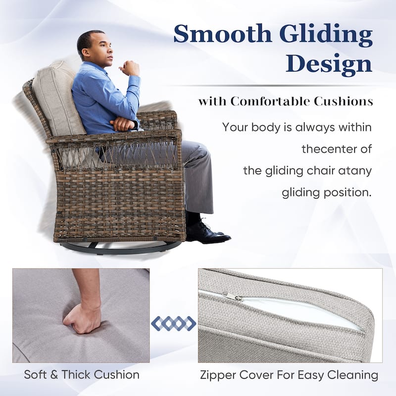 3 Pieces Patio Swivel Chair Gliders Chair with Table