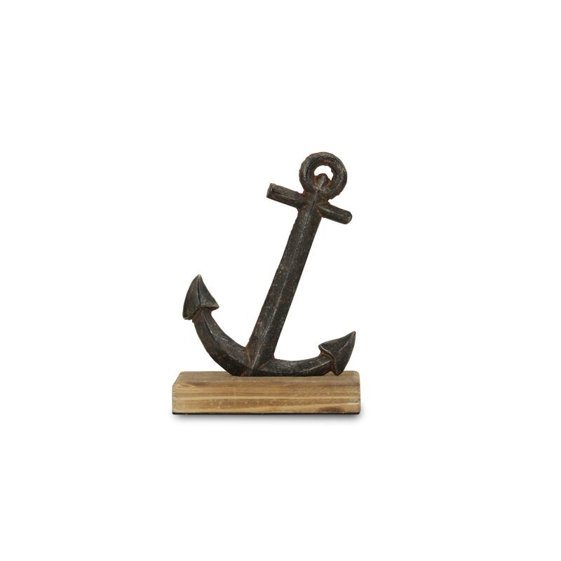 Black Cast Iron Anchor with a Wood Base