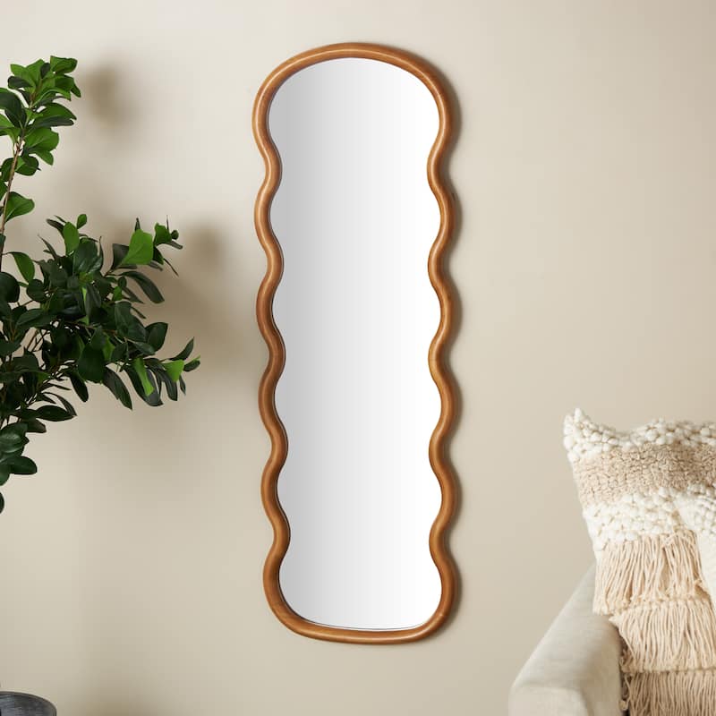 Wood Abstract Handmade Wavy Wall Mirror - Brown - Roche River Decor
