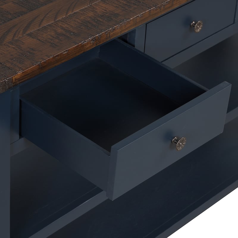 Solid Pine Wood Top Console Table with 3 Drawers and 2 Shelves