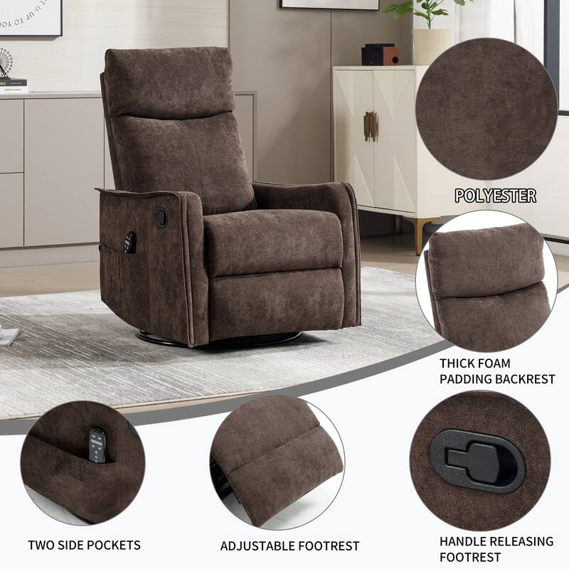 Roomfitters Swivel Rocker Recliner Chair, Manual Fabric Massage Armchair with Heat and 360-Degree Motion, Living Room