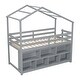 preview thumbnail 10 of 8, Gray Twin Size Wood House Loft Bed with Roof Frame, Under Bed Shelving Storage Unit, Guardrails, Ladder