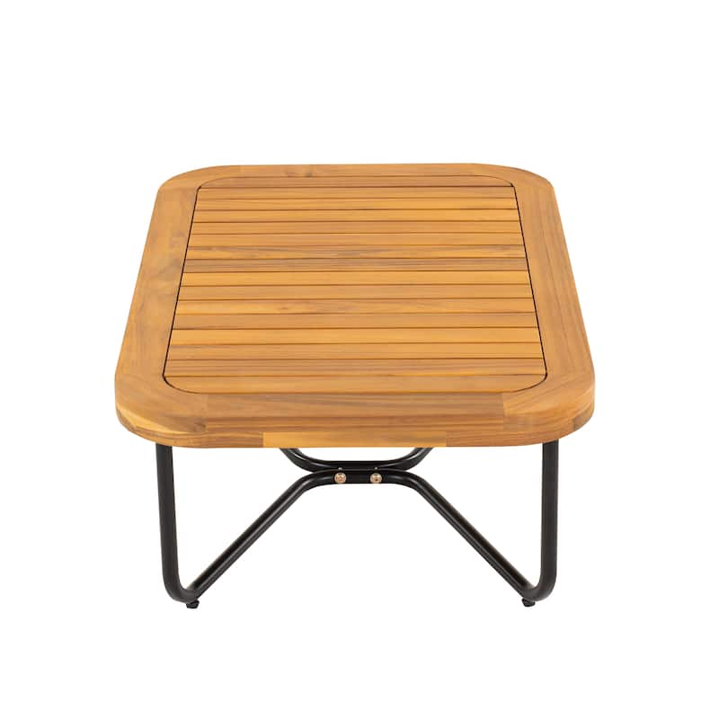 Roomfitters Outdoor Acacia Wood Rope Woven Loveseat with Coffee Table, Durable Frame and Cozy Cushions