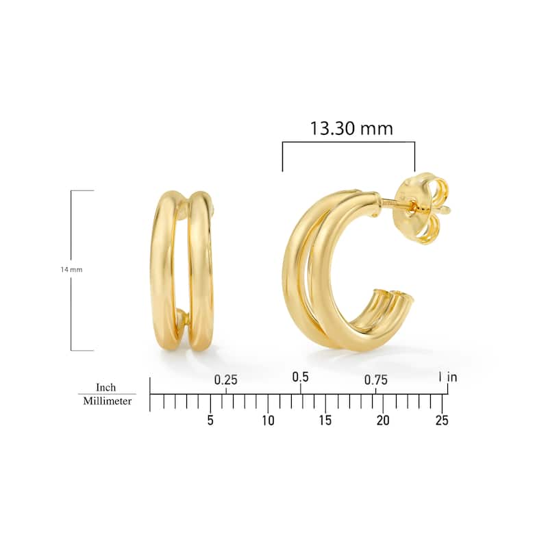 Clover 14K Yellow Gold High-Polish Double Row Half Hoop Stud Earrings