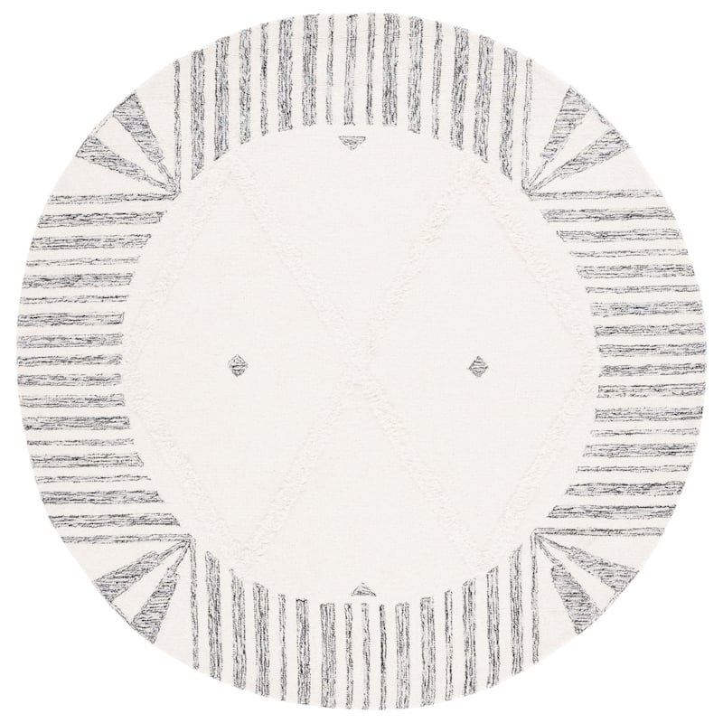 SAFAVIEH Handmade Casablanca Verginica Wool Rug - 6' Round - Ivory/Black