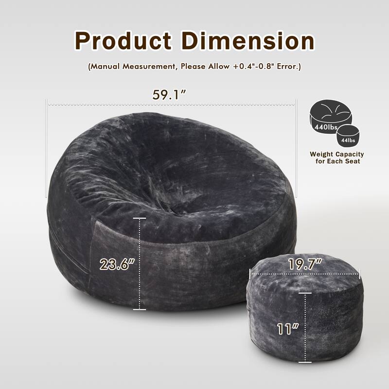 HOOOWOOO Dutch Velvet Fabric Bean Bag Chair with Ottoman