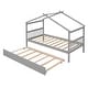 preview thumbnail 8 of 8, Twin Size House Bed for Kids, Wooden House Bed Frame with Trundle Bed, Roof Design Twin Bed with Headboard, Grey