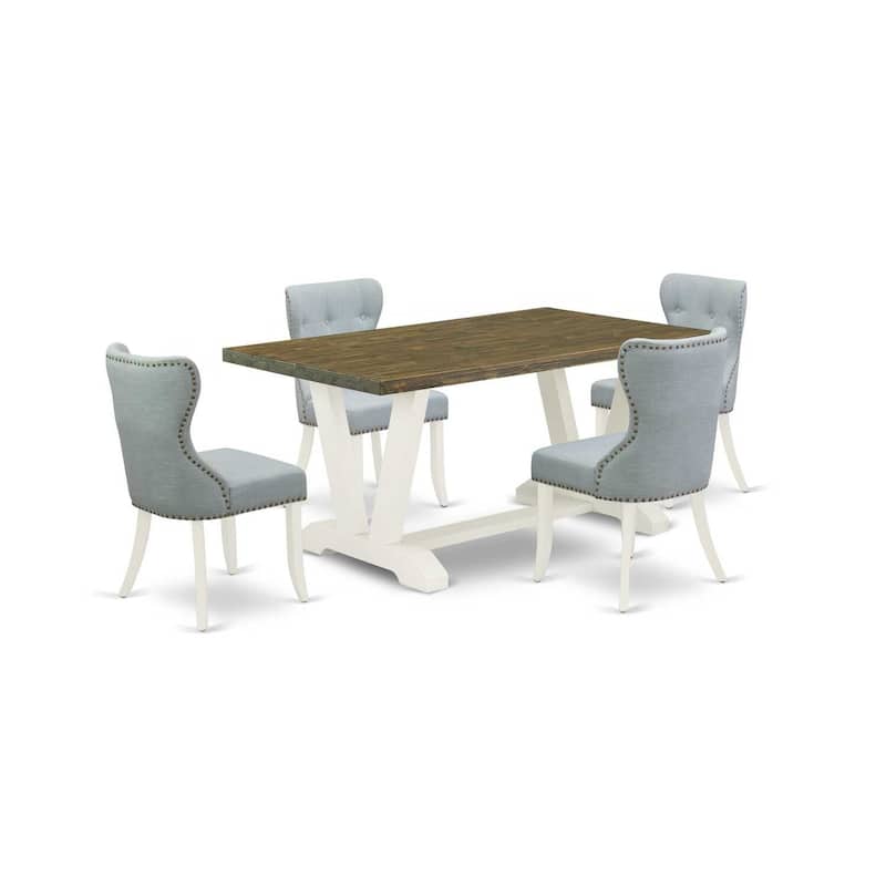 HomeStock 5-Piece Natural Oak Finish Solid Wood Top Dining table with 4 Chairs