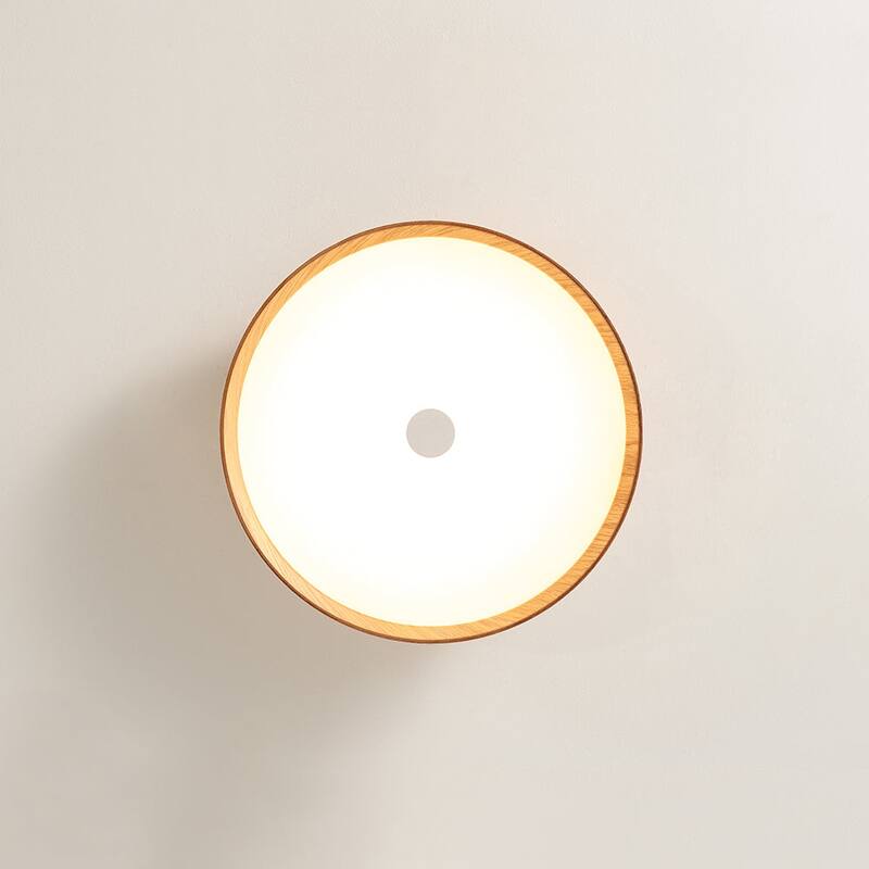 Scandinavian Wood Style Dimmable LED Flush Mount Ceiling Light 13.2in