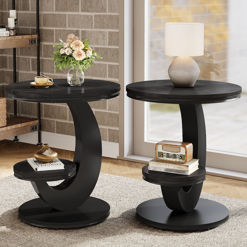 End Table with Storage Shelf, Wood Sofa Side Bedside Nightstand, Accent Snack Table for Living Room Bedroom