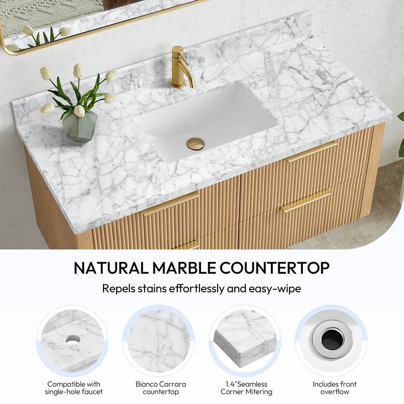 Zevio Natural Marble Vanity Top in Carrara White with Ceramic Sink