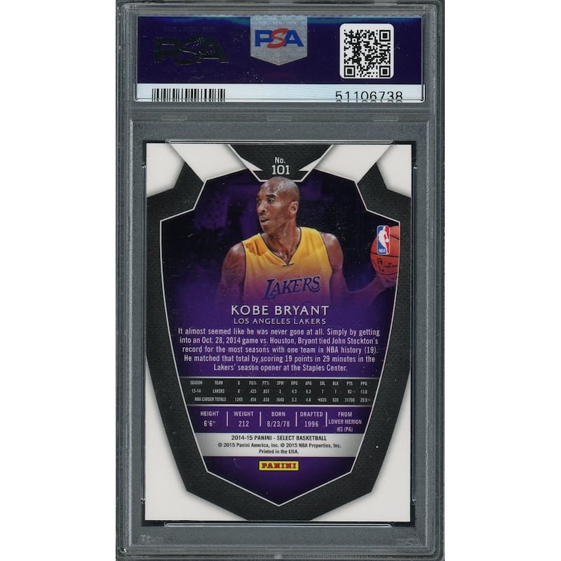 Kobe Bryant 2014 Panini Select Basketball Card #101 Graded PSA 9 - 8'6" x 11'6"