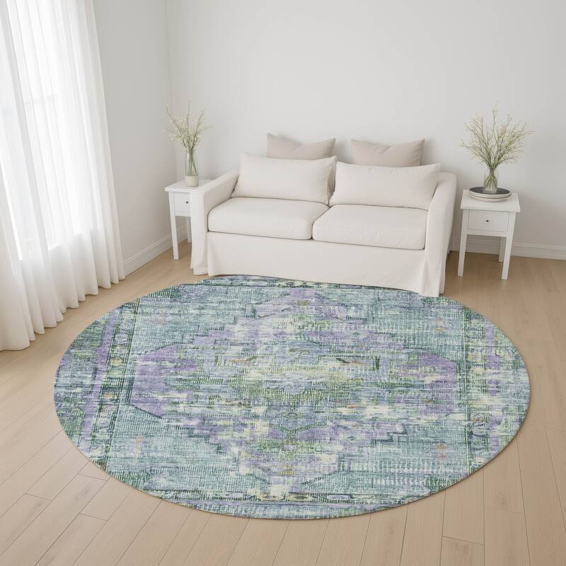 Premium Washable Super Soft Vintage Traditional Mayfield Rug - Teal - 8' x 8'