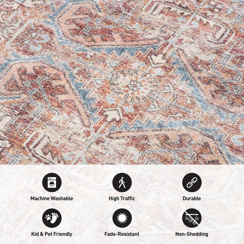 World Rug Gallery Vintage Distressed Machine Washable Area Rug